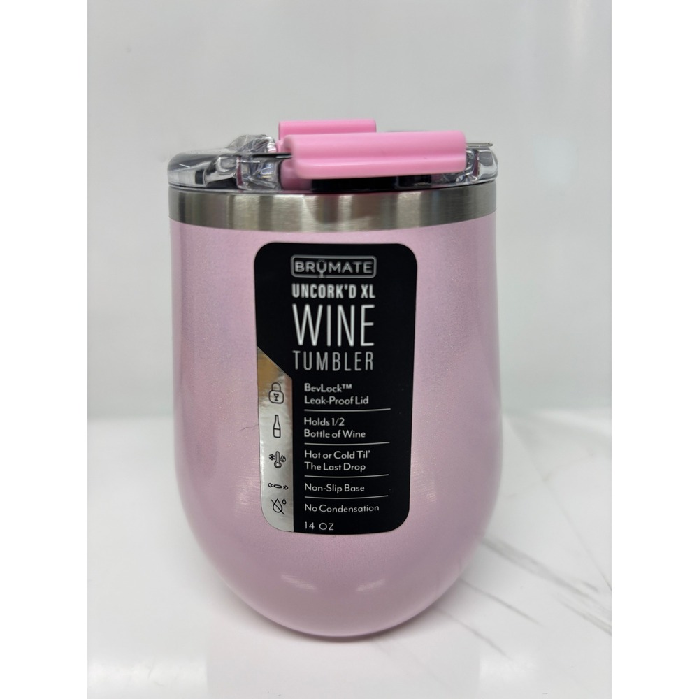 BruMate Uncork'd XL Wine Tumbler 14oz Glitter Pink BevLock Leak Proof Lid NEW - Picture 7 of 10